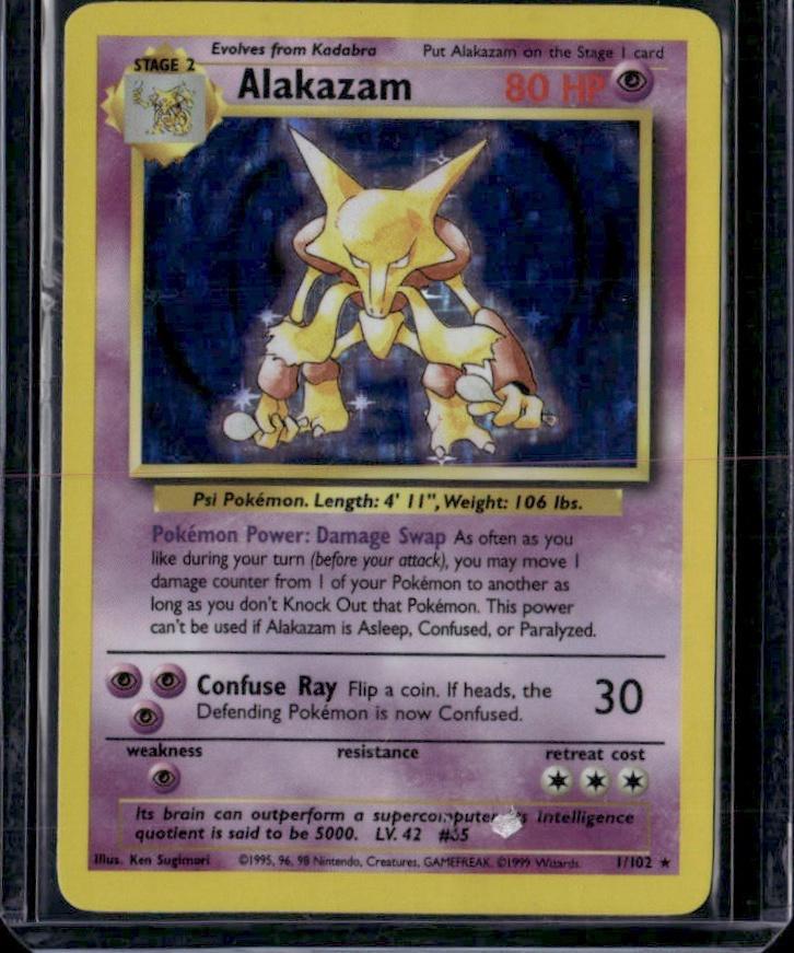 Base Set #001/102 Alakazam - Medium Played Condition