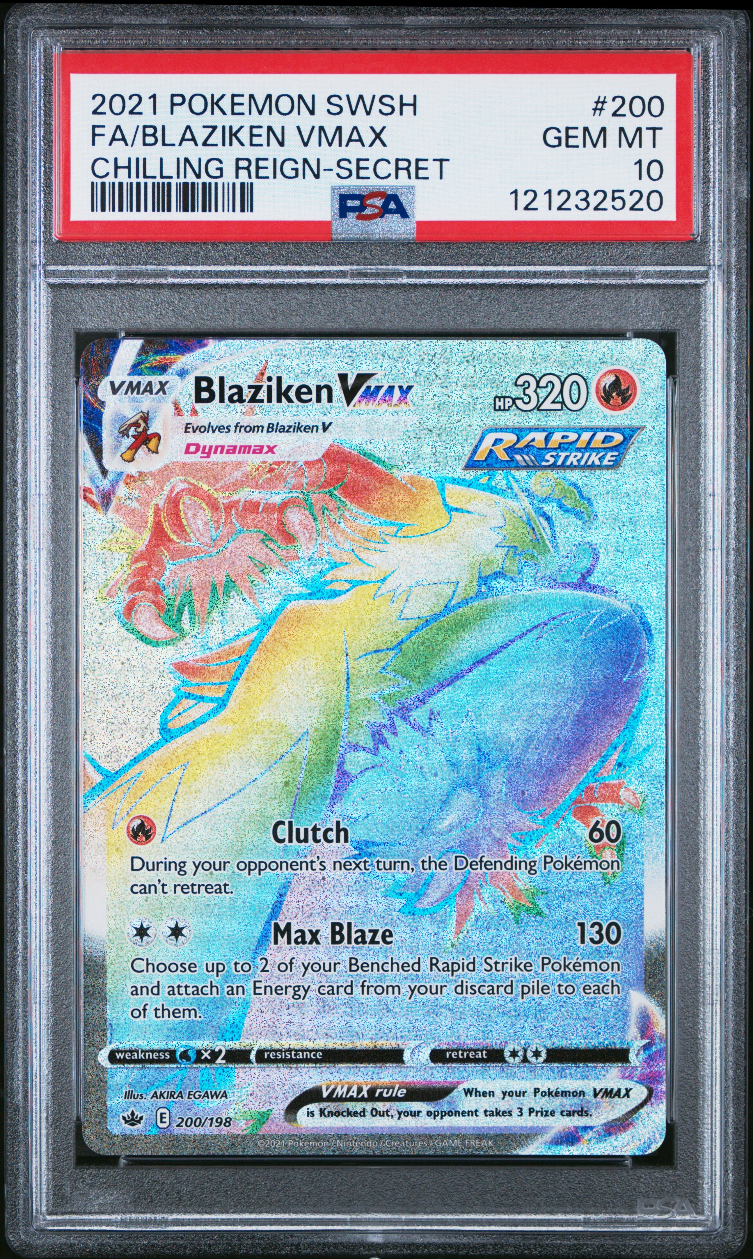 2021 Pokemon Chilling Reign #200 Fa/Blaziken Vmax Chilling Reign-Secret PSA 10